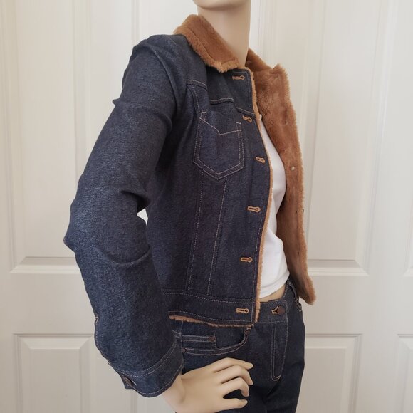 Y2K Faux Fur Denim Jacket & Jeans 2PC Set SZ S - Picture 9 of 15
